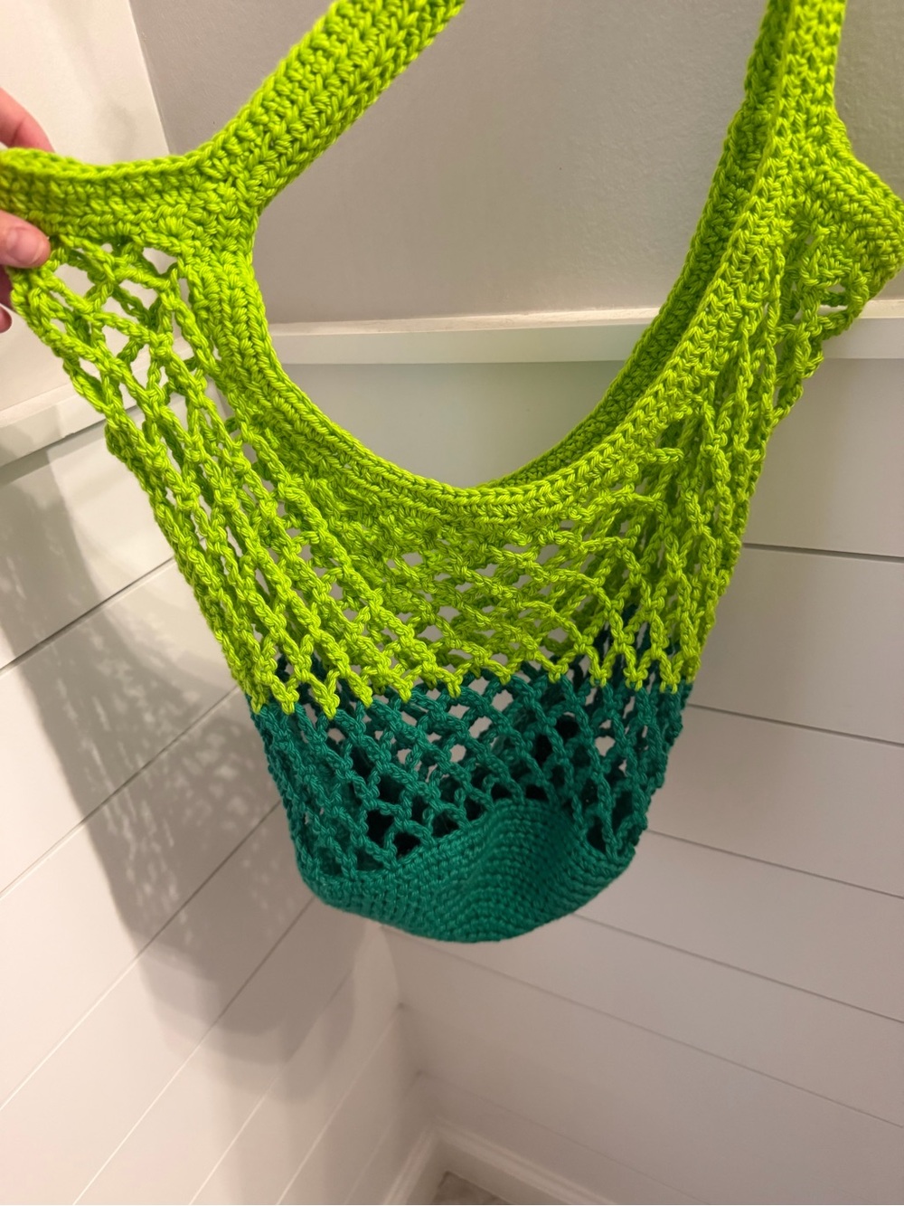 Handcrafted Lime & Teal Crochet Market Tote - handmade